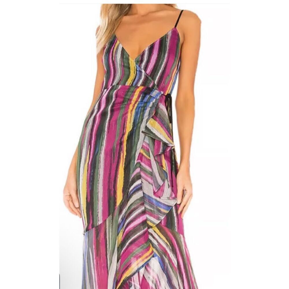 Michael Costello X Revolve Atienne in multicolor high low wrap maxi dress S - Picture 12 of 12